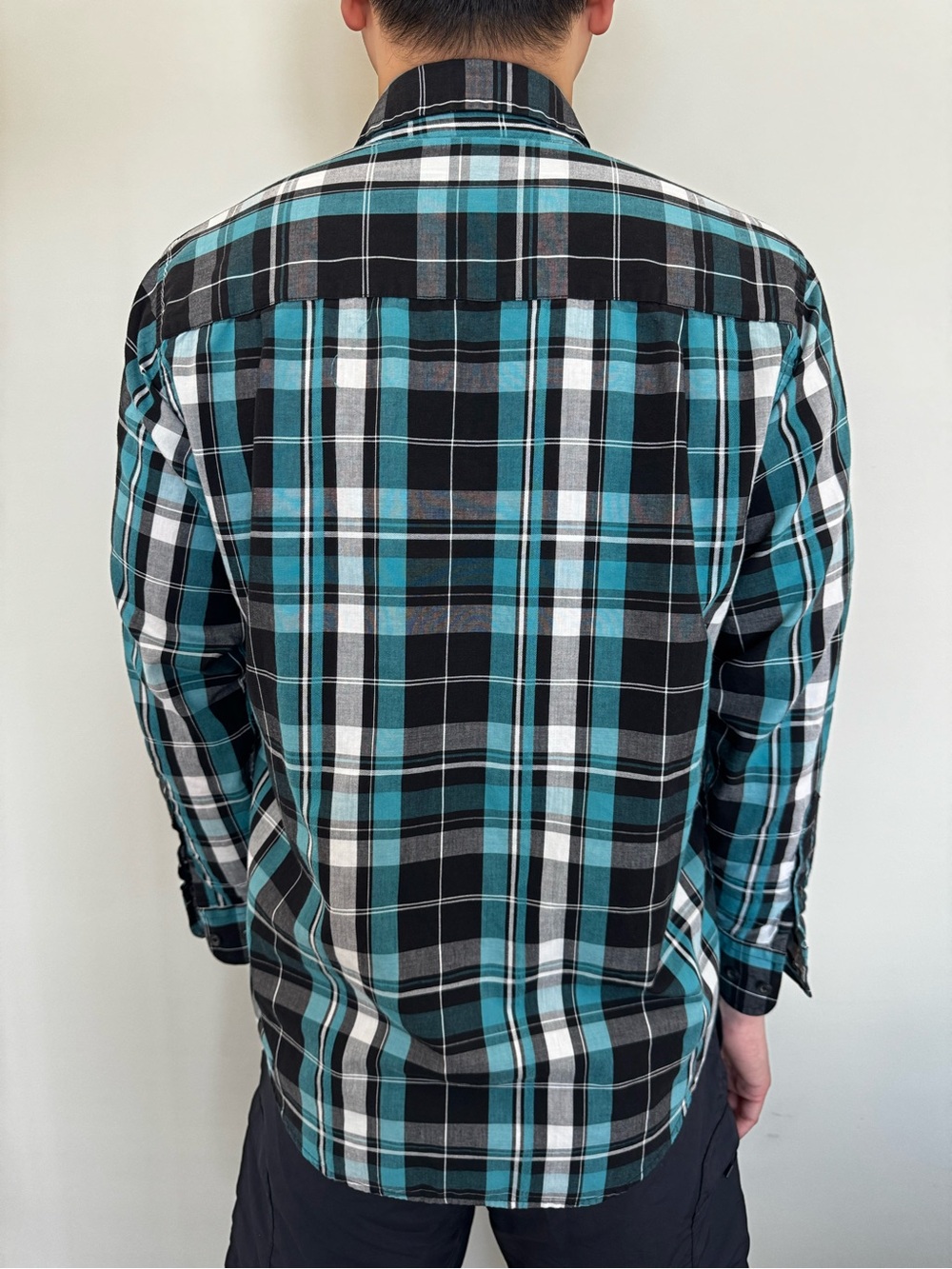 Beverly Hills Polo Club Teal Black White Plaid Button-Down Shirt